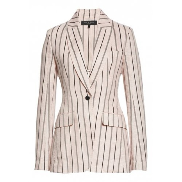 Rag & Bone Linen Striped Blazer - Light Pink - Picture 1 of 5